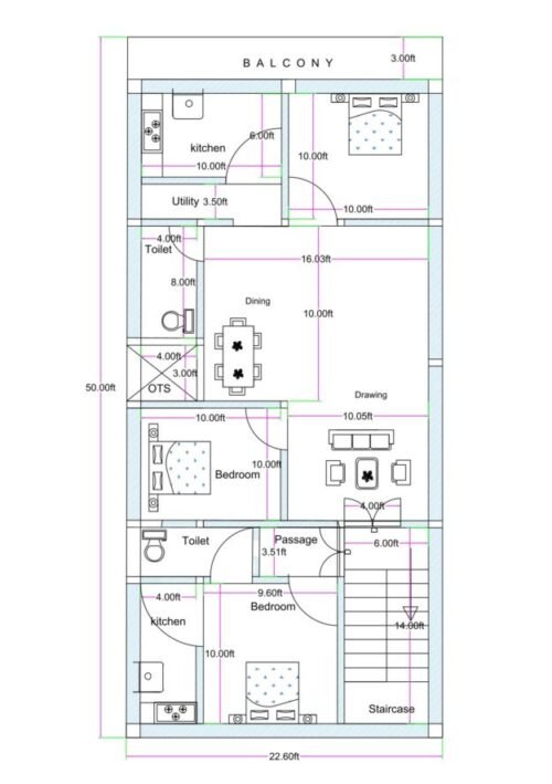 22.50x47 ft 2Flats 2BHK & 1BHK 2