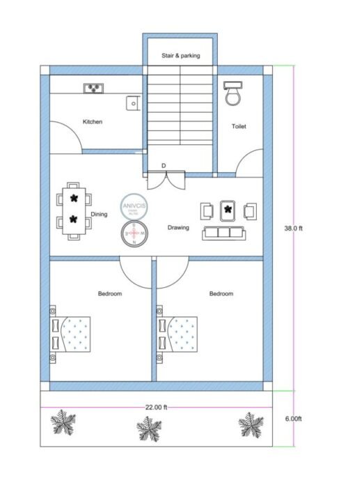 22.80x38 ft 2BHK