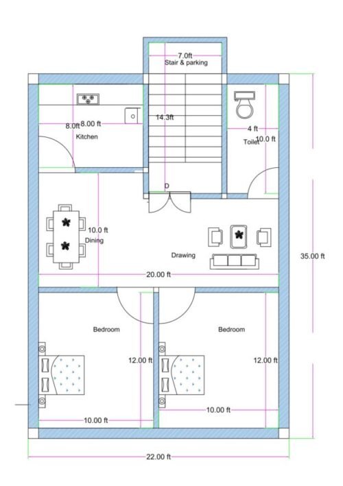 22x35 ft 2BHK
