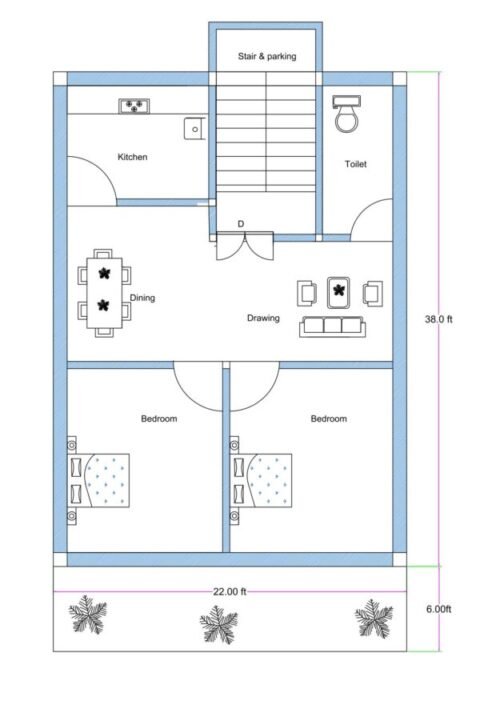 22x38 ft 2BHK