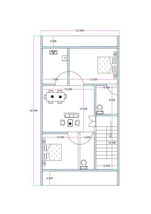 22x42 ft 2BHK luxury