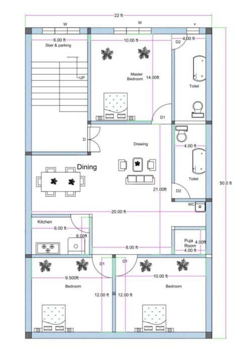 22x50 ft 3BHK