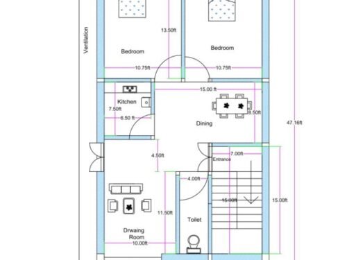 23.66x47.16 ft 2BHK with Balcony