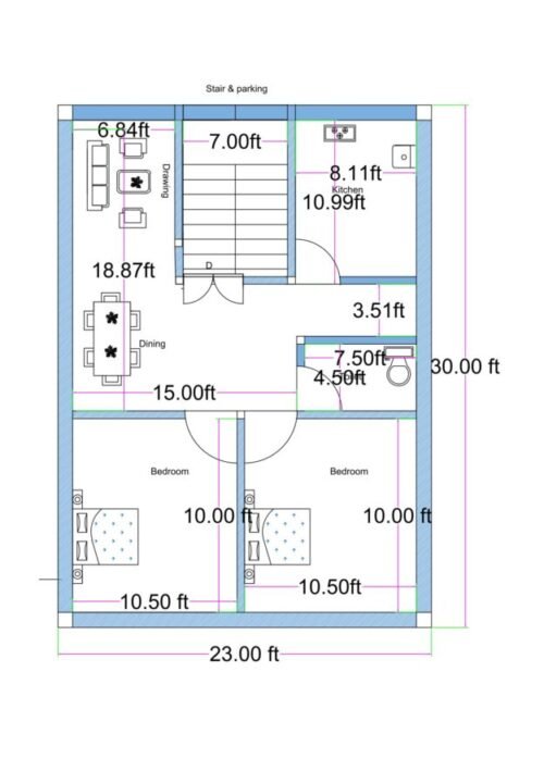 23x30 ft 2BHK 2