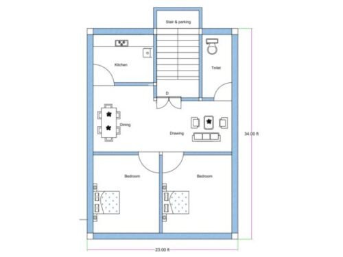 23x34 ft 2BHK