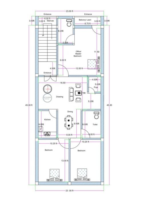 23x45 ft 3BHk