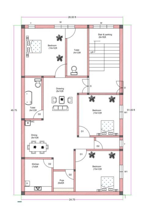 24.75x49.75 ft 3BHK