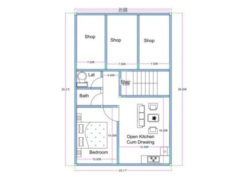 23x38 ft 1BHK 3Shops