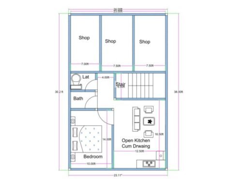 23x38 ft 1BHK 3Shops