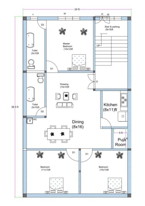24x39.60 ft 3BHK 2