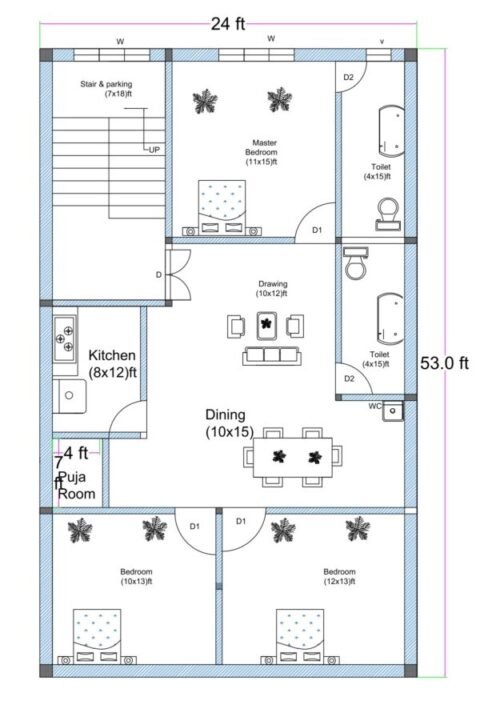 24x53 ft 3BHK