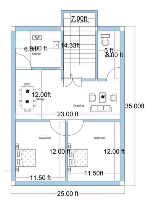 25x35 ft 2BHK 2