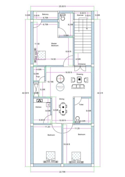 25x45 ft 3BHK
