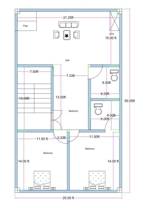 25x50 ft 2BHK luxury
