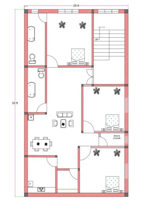 25x53 ft 3BHK
