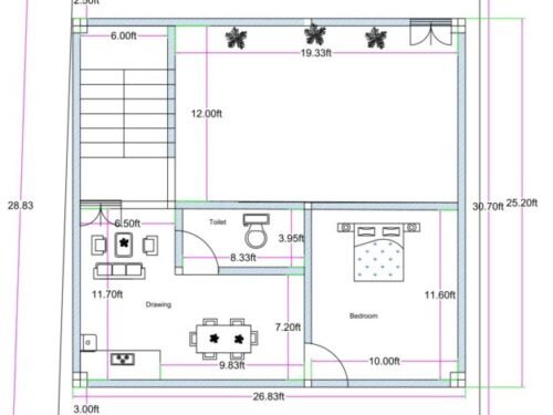 26.83x25.83 ft 1BHK with parking