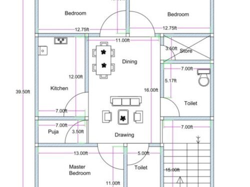 26.80x39.50 ft 3BHK