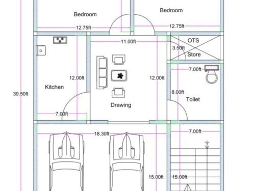26.80x39.50 ft 2BHK with Parking