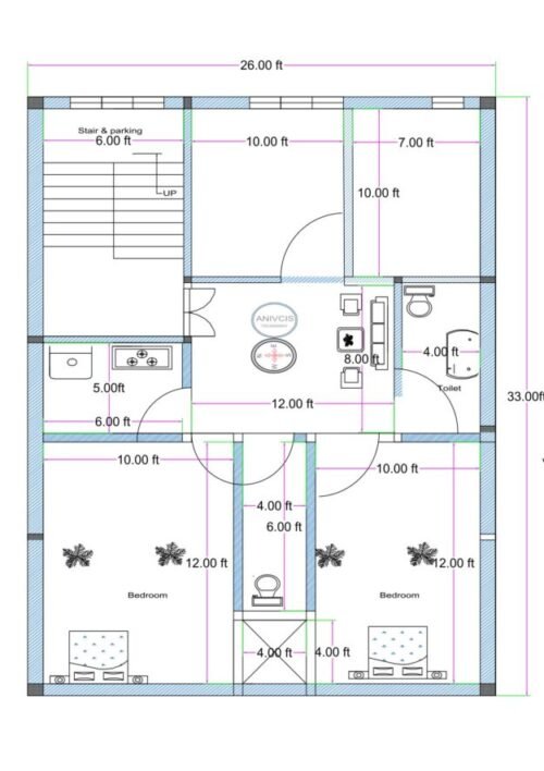 26x33 ft 2BHK 2shops