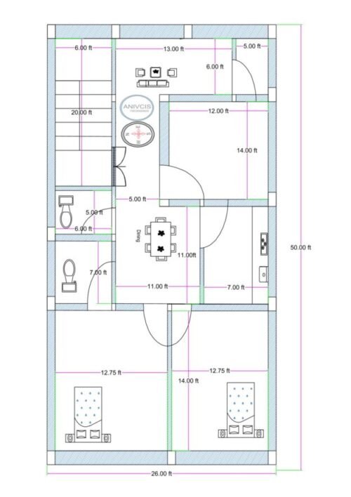 26x50 ft 3BHK