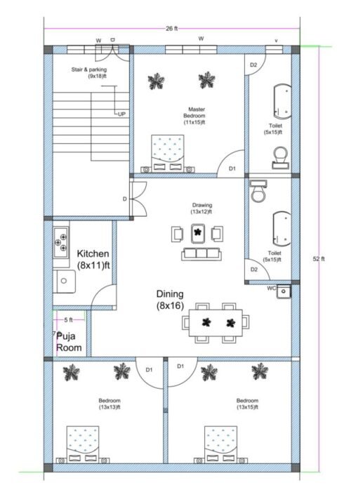 26x52 ft 3BHK