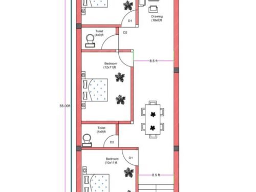 26x55 ft 3BHK
