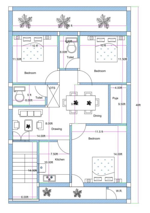 28x48 ft 3BHK Luxury