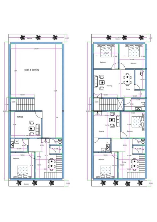 28x70 ft 3Flats 2BHK & 2 - 1BHK Duplex Ground Floor + First Floor