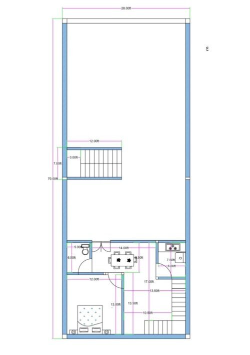 28x70 ft 3Flats 2BHK & 2 - 1BHK Duplex Ground Floor