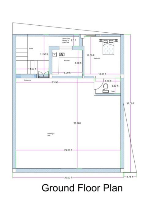 30x37 ft 1BHK with Parking Ground floor