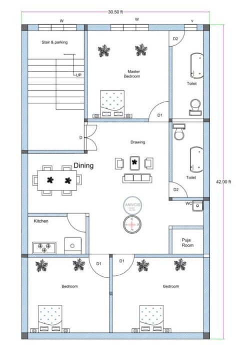 30.5x47 ft 3BHK