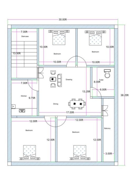 30x38.25 ft 4BHK