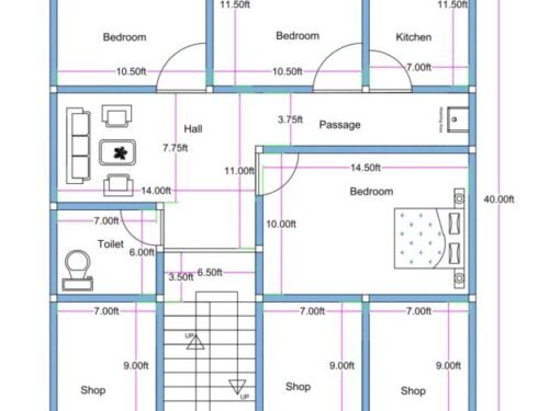 30x40 ft 3BHK + 3Shops First Floor2
