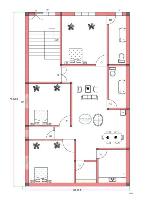 30x50 ft 3BHK