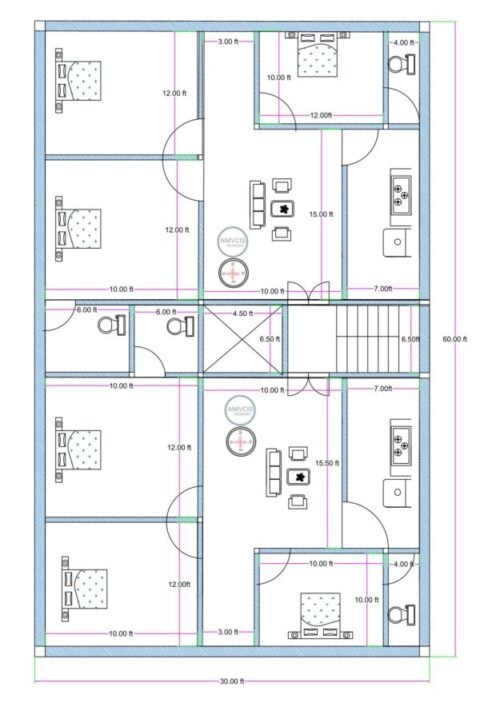30x60 ft 3BHK 2Flats Luxury