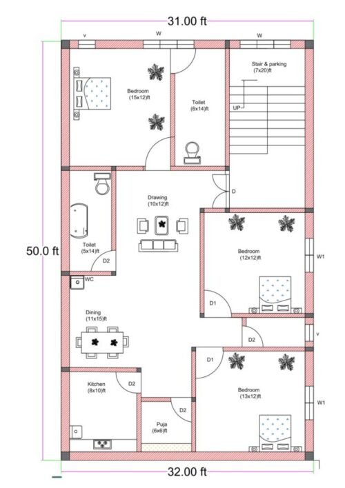 31x50 ft 3BHK