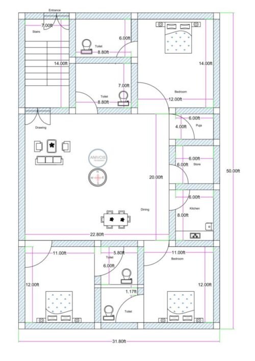 31.80x50 ft 3BHK