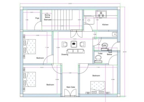 32x32 ft 3BHK