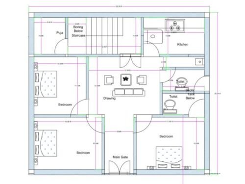 32x32 ft 3BHK