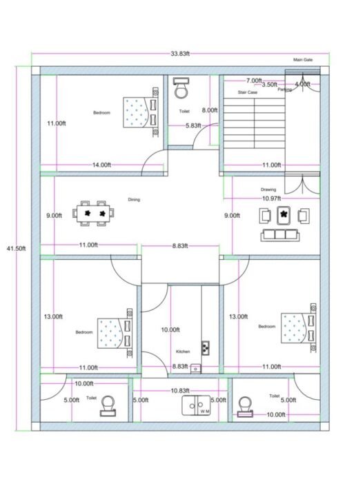 33.83x41.50 ft 3BHK