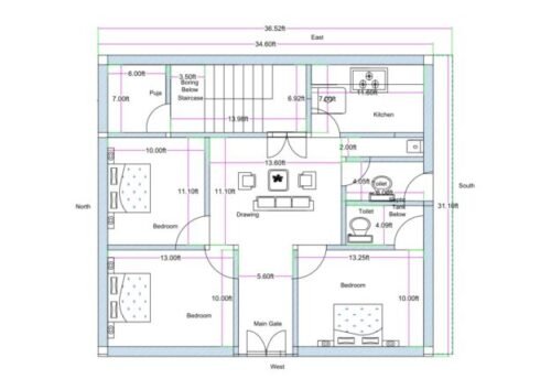 34.6x31.1 ft 3BHK 2