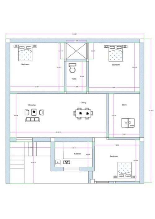34x30 ft 3BHK
