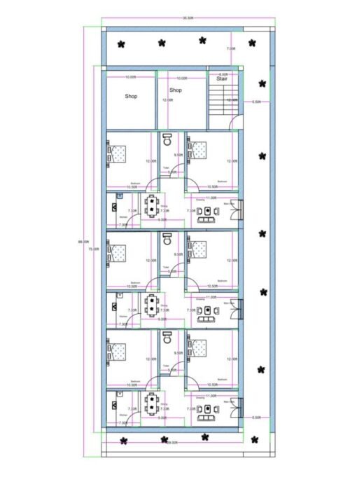 35.50x88 ft 3BHK 2Flats +2Shops Luxury