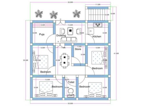 35x35 ft 4BHK Village Kandi Pathal House