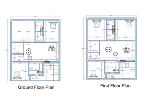 35x40 ft 3BHK 2BHK Ground floor + first Floor