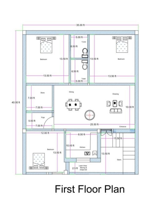 36x40 ft 3BHK
