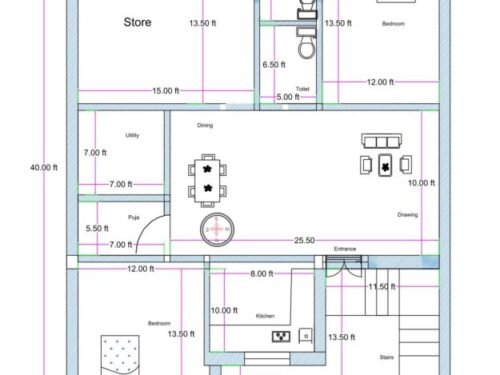 36x40 ft 2BHK with a Huge Store Space