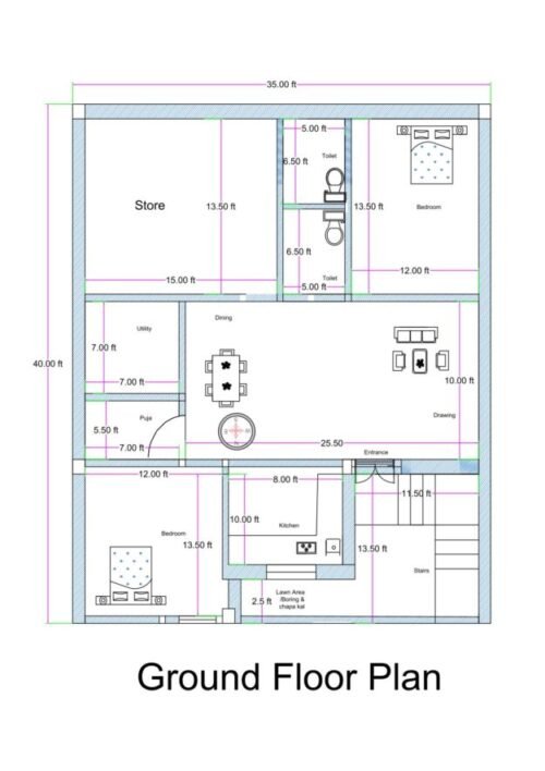 36x40 ft 2BHK with a Huge Store Space