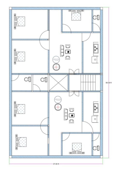 37x60 ft 3BHK 2Flats