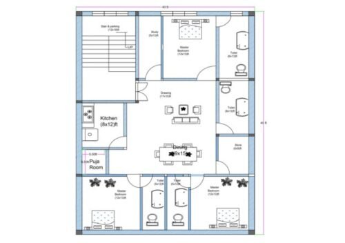 40x45 ft 3BHK3T